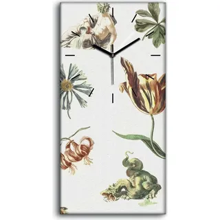 Wandkunst Leinwand Bild Uhr Geräuschlos 30x60 Gemälde Antike Blumen Mann Drache - schwarze Hände - Weiß