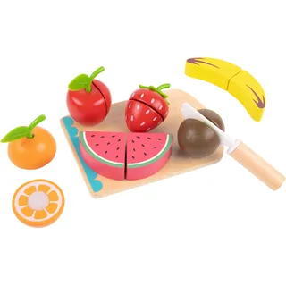 Tooky Toy Spielset Obst aus Holz | Zubehör / Essen für die Spielküche | 6 Obstsorten, Schneidebrett & Messer | Montessori-Spielzeug für Kleinkinder