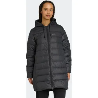 Daunenjacke ADIDAS SPORTSWEAR "ESSENTIALS CLIMAWARM 3-STREIFEN LIGHT DAUNENPARKA MIT KAPUZE", Damen, Gr. S, schwarz, Obermaterial: 100% Polyester. Wattierung: 80% Entendaune, 20% Federn, Jacken Daunenjacke, Winterjacke Damen
