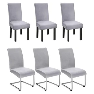 6er Set Stuhlhussen für Schwingstuhl, Stretch Samt, Grau, Waschbar