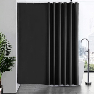 Furlinic Duschvorhang Überlänge Badvorhang Anti-schimmel für Dusche und Badewanne Textile Vorhänge aus Stoff Antibakteriell wasserdicht Extra Breit 240x180cm Schwarz mit 16 Haken.