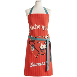 COUCKE Schürze Vache Qui Rit Retro Baumwolle rot 76 x 85 cm
