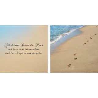 queence Leinwandbild »Wege«, Strand-Strandbilder-Meer-Meer Bilder-Kunst-Modern-Spa-Spa Bilder-Sprüche-Sprüche & Texte-Schriftzug-Schriftzüge, (Set), Premium-Leinwandstoff, Handarbeit aus Deutschland, Spruch, 2er Set, blau