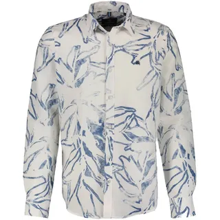 Langarmhemd LERROS "Herren Langarmhemd mit sommerlichem Alloverprint", Herren, Gr. 6XL, extraweit, weiß, 55% Leinen, 45% Baumwolle, Hemden Langarmhemd