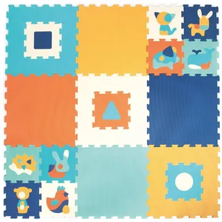 LUDI - Riesige Bodenmatte für Babys – Dicke Schaumstofffliesen – Puzzle mit geometrischen und Tiermotiven – ab 10 Monaten