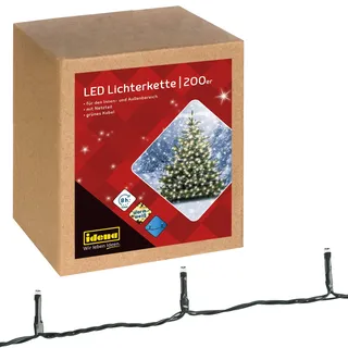 IDENA Lichterkette 200 LED warmweiß für Innen, - Außen und 8 Stunden Timer Funktion und Transformator, ca. 29,9 m lang, als Party Deko, Weihnachtsdeko, zur Hochzeit