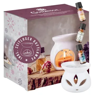 Corasol Premium Wellness Duftöl Adventskalender mit 24 ätherischen Ölen & zeitloser Duftlampe (240 ml) - Weiß