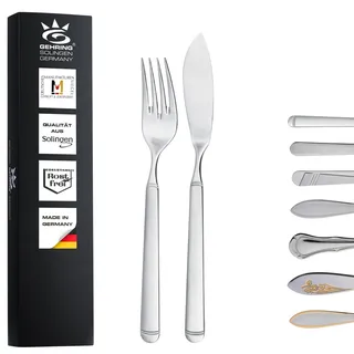 SOLINGEN| Gehring Fischbesteck - Fischmesser & Fischgabel | Made in Germany, Set für 6 Personen, 12 teilig, Edelstahl 18/10