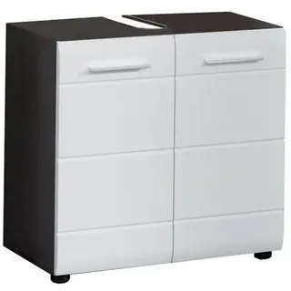 trendteam Waschbeckenunterschrank 2 Türen 60 x 57 x 31 cm Weiß Hochglanz/Grau