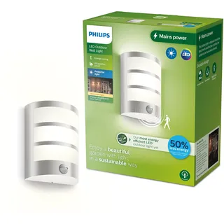 Philips Wandleuchte Edelstahl 21,5 cm inkl. Bewegungsmelder IP44 weiß