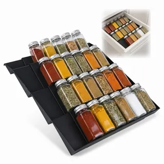 Noa Home Deco Ausziehbarer Gewürz Organizer für Schublade, 2 Stück Gewürzregal 30–60 cm, Platzsparender Küchen Organizer für Gewürzdosen, Schrank und Arbeitsfläche, Schwarz