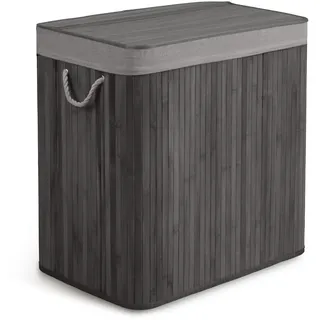 Massido Wäschekorb 3 Fächer 150 L - mit Deckel und Wäschesack - Wäschesammler aus Bambus - Wäschesortierer - Grau - 61 x 62 x 42 cm