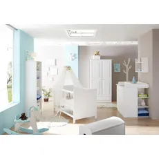 Ticaa Babyzimmer-Komplettset »Moritz«, (Set, 5 St., Bett + Wickelkommode + Schrank + Unterstellregal + Standregal), Bett + Wickelkommode + Schrank + Unterstellregal + Standregal, weiß