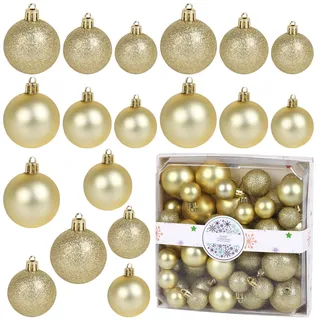 DERAYEE Weihnachtskugeln,44 Stück 3cm/4cm/5cm Weihnachtsbaumkugeln Glitter Weihnachtskugeln für Weihnachtsbaum Dekoration,Weihnachtsbaumschmuck(Gold)