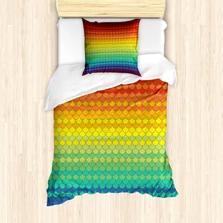 ABAKUHAUS Fiesta Mantele, Bunte Regenbogen-Skala, Milbensicher Allergiker geeignet mit Kissenbezügen, 135 cm x 200 cm - 80 x 80 cm, Mehrfarbig
