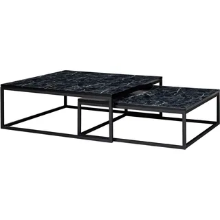 Couchtisch 2er Set Schwarz Marmoroptik Eckig Metallgestell Modern - Schwarz