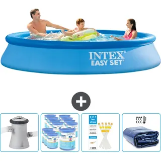 Intex runder aufblasbarer Easy Set-Schwimmpool – 305 x 61 cm – Blau – inklusive Pumpe Filter - Teststreifen - Sonnensegel