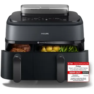 Philips 5000 Series Steam Airfryer Dual Basket NA550/00 Schwarz