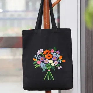 Namvo Stickset Canvas Tragetaschen mit Blumenmustern, Bambus Stickrahmen, Farbf?den Nadeln DIY Kreuzstich Kits für Anf?nger Schwarz