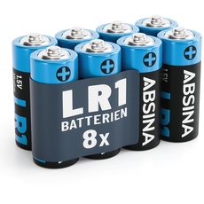 ABSINA 8X Batterie LR1 N Lady für Garagentoröffner, Taschenrechner und vieles mehr - Lady Batterie 1,5V Alkaline auslaufsicher & mit langer Haltbarkeit - Batterie N, E90 Batterie, LR1 Batterie 1,5V