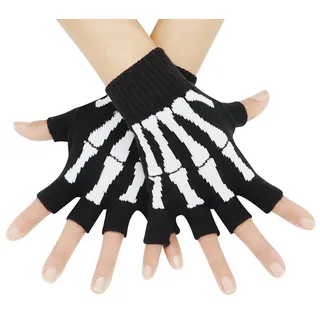Bienvenu Herren Unisex Dehnbar Fingerhandwärmer Skelett Handschuhe Einheitsgröße Weiß