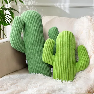 3D-Kaktus-Überwurfkissen, 55,9 cm und 35,6 cm, Kordsamt, gestreift, Kaktus-Plüschkissen, 2er-Set, für Wohnzimmer, Schlafzimmer, Grasgrün und Limettengrün