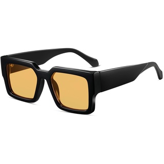 SHEEN KELLY Retro dicke rechteckige klobige Sonnenbrille Damen Herren trendige schmale quadratische schwarze Schildpatt-Rahmenmode der 90er Jahre Brille