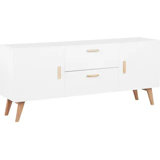Beliani Beliani, Kommode - Sideboard weiß mdf Platte Eichenholz 70 x 42 cm Retro Minimalistisch Mit Beinen Aus Buchenholz Viel Stauruam Elegant Wohnzimmer