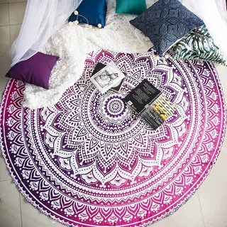 raajsee Indien Strandtuch Rund Mandala Hippie/Groß Indisch Rundes Baumwolle/Boho Runder Yoga Matte Tuch Meditation/Tischdecke Rund aufhänger Decke Picknick handgefertigt Teppich 70 inch