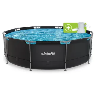 VirtuFit Rundpool Ø 366 x 100 cm Anthrazit inkl. Filterpumpe - Grau
