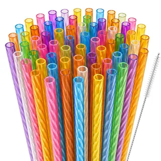Kyllog 50 Stück Wiederverwendbare Strohhalme Plastike, trinkhalme plastik mit Strohhalmbürste für Smoothies, Saft, Cocktail, Heißgetränk
