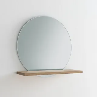 ARHome Runder Spiegel, grau, mit Ablage, 60 x 60 x 22 cm, Azteken-Eiche, Spiegel mit Ablage, hergestellt in Italien