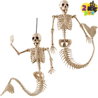 JOYIN 2 Stück 50,8 cm Halloween Meerjungfrau Skelett Kunststoff Knochen mit beweglichen Gelenken für drinnen und draußen Gruselszene Party Gastgeschenke Dekoration