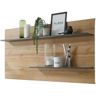 Furn.Design Wandpaneel grau matt und Eiche Wotan 155 x 80 cm, Wandregal hängend , Eiche Wotan, Grau , Holzwerkstoff, Metall , Nachbildung,Eiche , Uni, Holz Optik , 155x80x20 cm , Wohnzimmer, Regale, Wandregale