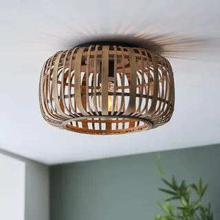 Lightbox Bambus Deckenlampe | 22 cm Höhe, Ø 32 cm | dimmbare Boho Deckenleuchte mit Bambus-Schirm & besonderem Lichteffekt | E27 Fassung | für das Wohnzimmer | aus Metall/Bambus in Hellbraun