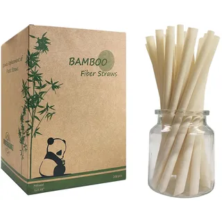 Extra Breite Jumbo Smoothie Strohhalme 200 Stück, 230mm x 12mm Biologisch Abbaubar Bambus Faser Trinkhalme Einweg für Bubble Tea, Boba, Haltbarkeit, Heiß und Kalttrinkhalme