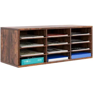 EasyPAG 12 Fächer Holz A4 Büro Schreibtisch Organizer Dokumentenhalter Aktenablage Zeitschriftenhalter Briefablage Papier Magazin Organisator,Braun