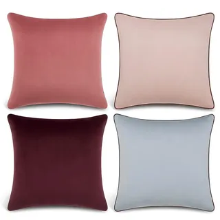 Blau Marité Kissenbezug-Set aus extraweichem Samt mit kontrastierendem Rand – modernes, doppelseitiges Design. Füllung Nicht enthalten.(Rosa und Grau, 45x45cm, 4 Stück)