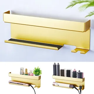 WAYASI Föhnhalter Wand Ohne Bohren, Föhn und Glätteisen Halterung Für Styler Lockenstab Zubehör, Fönhalterung Wandhalterung, Selbstklebend Haartrocknerhalter Organizer Bad (Gold)