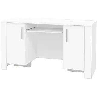Furniture24 Schreibtisch 170/77/55 cm CEZAR 17 mit Schubladen 2 Türen Weiß - Weiß