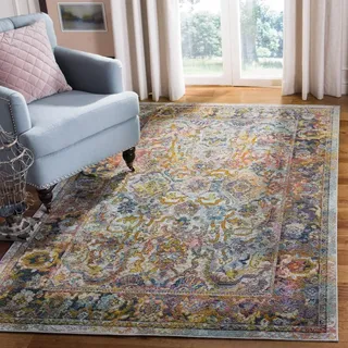 SAFAVIEH Boho Teppich für Wohnzimmer, Esszimmer, Schlafzimmer - Crystal Collection, Kurzer Flor, Hellblau und Orange, 201 X 279 cm