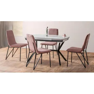 Esszimmer Set Rosa Garnitur Tisch 4x Stühle Design Modern Möbel Luxus Esstisch - Rosa