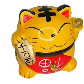 lachineuse - Katze Maneki Neko gelb – Figur Figur japanische Katze Glücksbringer – Objekt Kawaii Deko – Lucky Cat Porzellan 15,5 cm – süße asiatische Katze – Glück, Glück und Glück