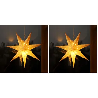 SALCAR 55cm LED Papierstern Beleuchtet zum Aufhängen, Advents Leuchtstern Fenster mit Warmweiß E14 Lampe, 3D Weihnachtsstern Fensterdeko Weihnachten - Weiß Papierstern (Packung mit 2)