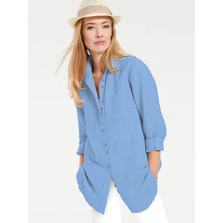 Longbluse, Damen, Gr. 40, blau (himmelblau), 55% Baumwolle, 45% Leinen, RICK CARDONA BY HEINE, unifarben, Blusen Longbluse
