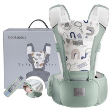 Bebamour Babytrage mit Hüftsitz mit Kopfbedeckung 3 Saugkissen Extender(Baby Carriers Foam Series, Air Green)