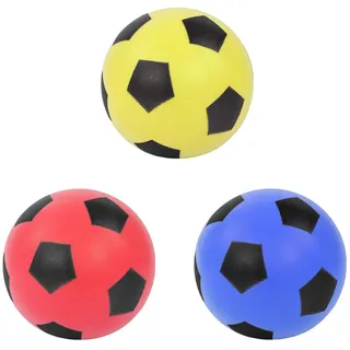 IDENA 40226 - Softball 3-fach sortiert, ca. 12 cm Blau, Gelb oder Rot (Auswahl nicht möglich), Schaumstoffball für langlebigen Spielspaß