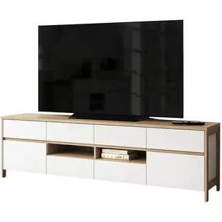 Furn.Design Tv-Lowboard weiß, Eiche, TV Unterteil skandinavisch 193 cm, Soft-Close, Finnes , Weiß, Eichefarben , Holzwerkstoff , Nachbildung,Eiche , Holz Optik , 6 Schubladen , 193x58x39 cm , FSC Mix , Wohnzimmer, TV Möbel, Lowboards, Lowboards stehend