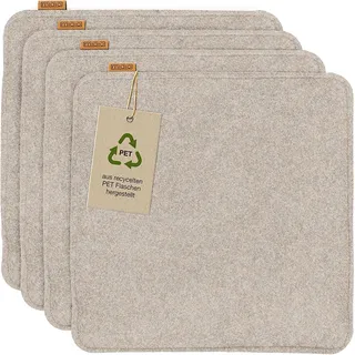 Miqio Design Filz Sitzkissen eckig mit Antirutschnoppen | 35cm | 4er-Set | Indoor und Outdoor | Nachhaltig aus recycelten PET Flaschen | Waschbare Stuhlkissen rutschfest | Beige