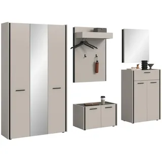 Garderoben-Set Emil 5-tlg. (B/H/T: ca. 287/190/40 cm) in Kaschmir/Kaschmir , Holzwerkstoff , Recyclingholz , 287x190x40 cm , Garderobe, Garderoben-Sets & Garderoben-Serien, Garderoben-Sets